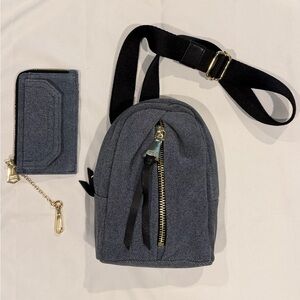 Aimee Kestenberg Tabitha Charcoal Gray Sling Crossbody Bag w/ Card Wallet